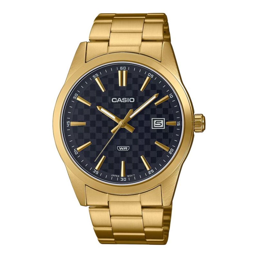Casio Men’s Gold-Tone Stainless Steel Watch with Black Dial - MTP-VD03G-1AUDF